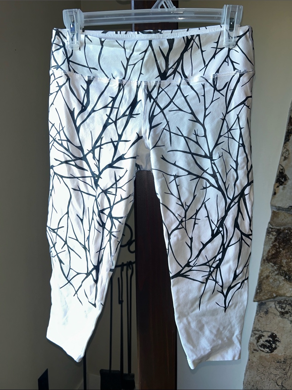 Split 59 White Leggings with Black Branch Print